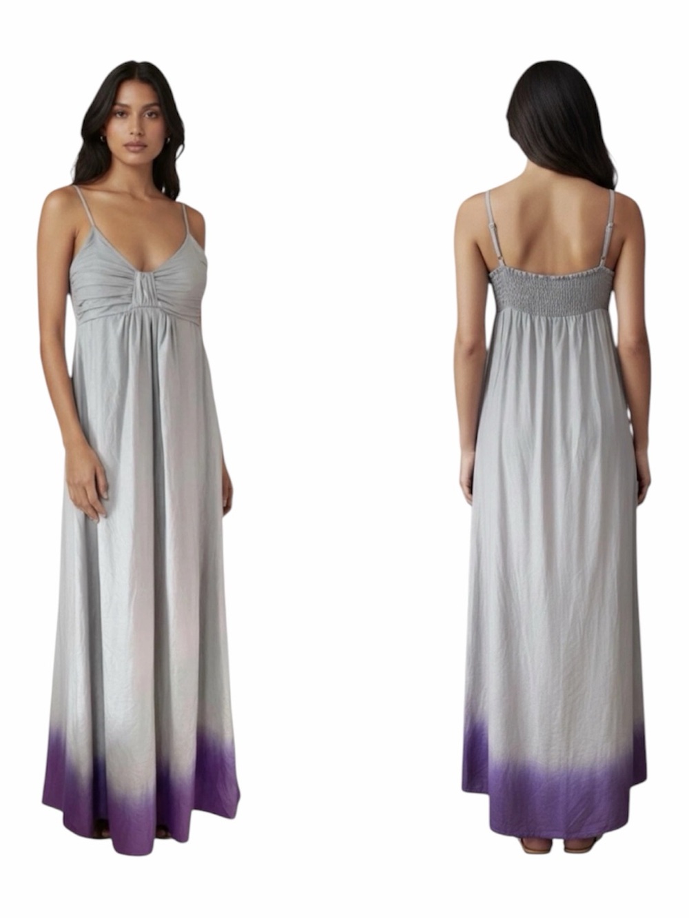 Young Fabulous & Broke Silk Blend Ombre Maxi Dress XS Boho Smocked Waist